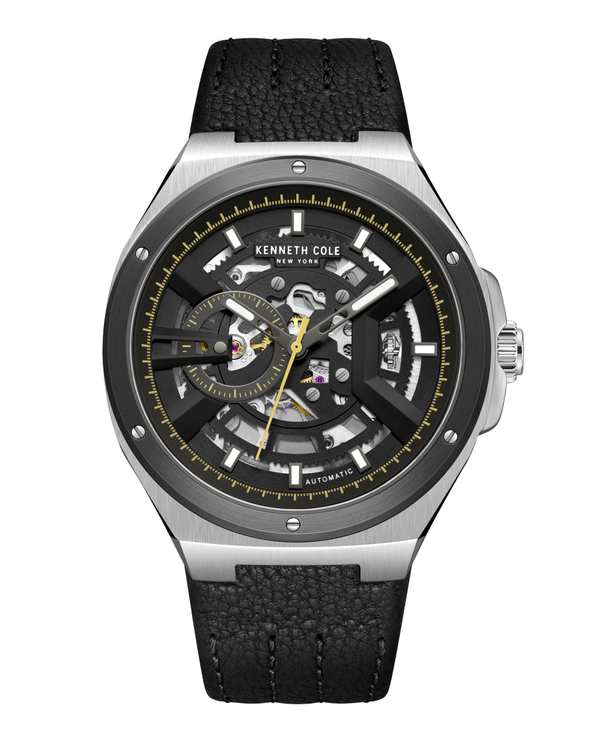 Men's Automatic Black Genuine Leather Watch 43.5mm - Black