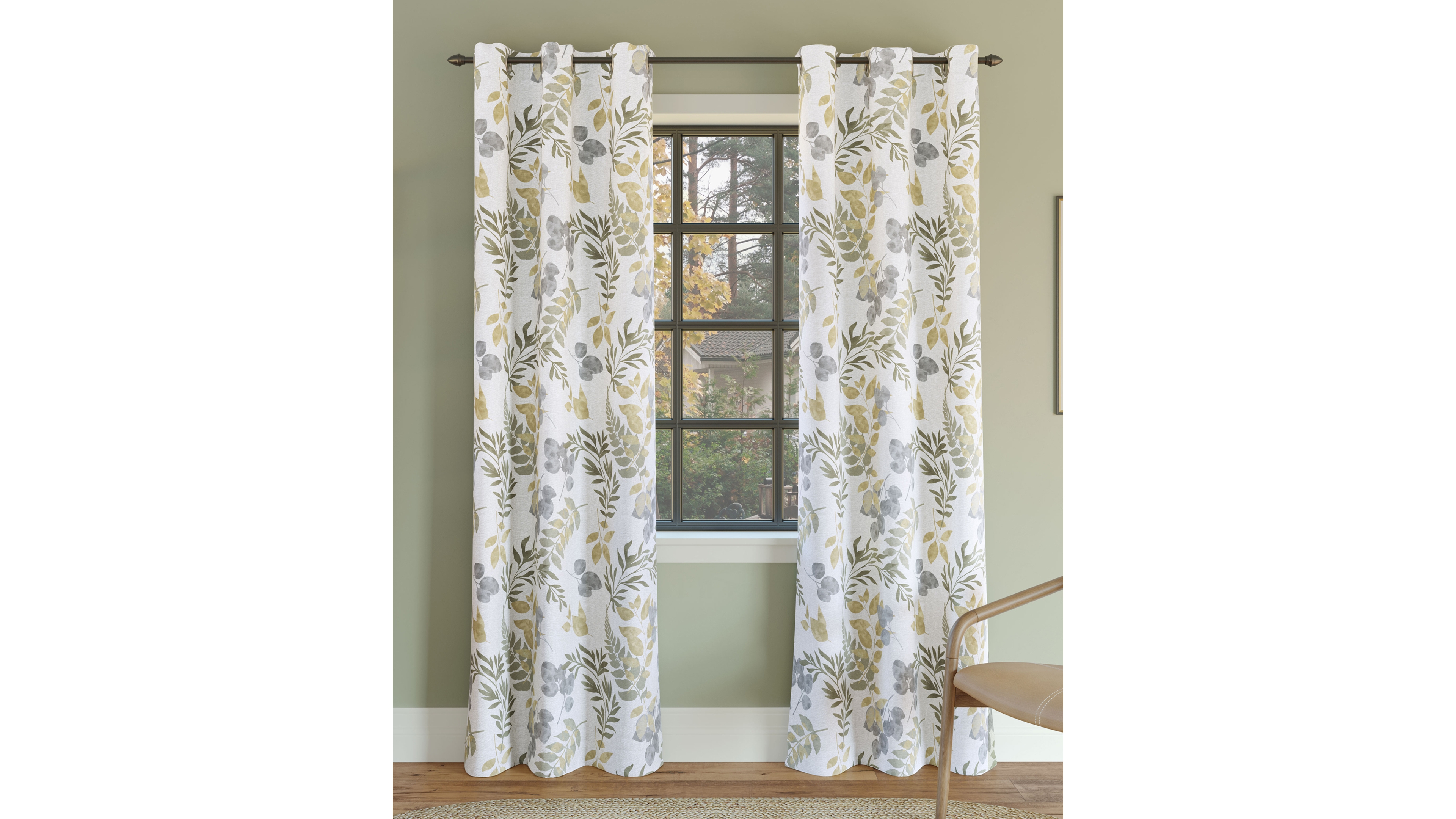 Remi Floral Leaf Print Blackout Grommet Curtain Panel