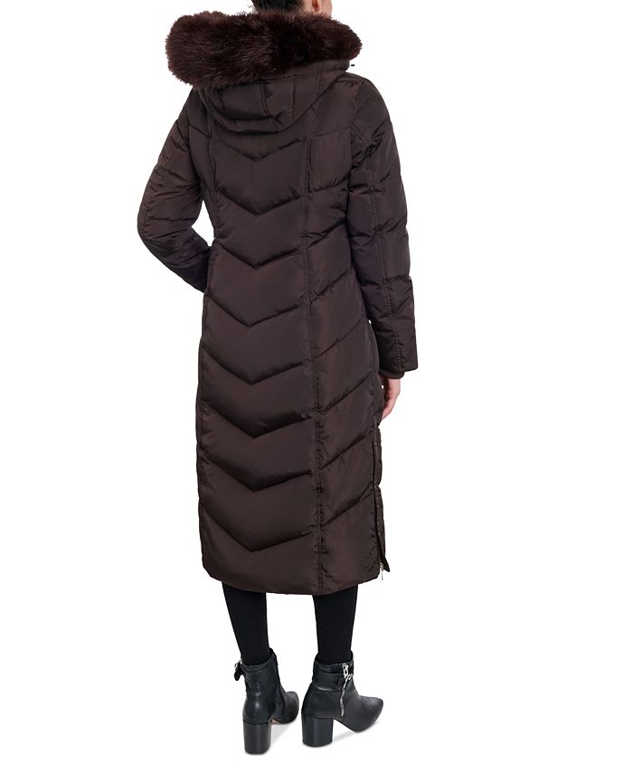 Michael Kors Women's Faux-Fur-Trim Hooded Maxi Puffer Coat - Macy's