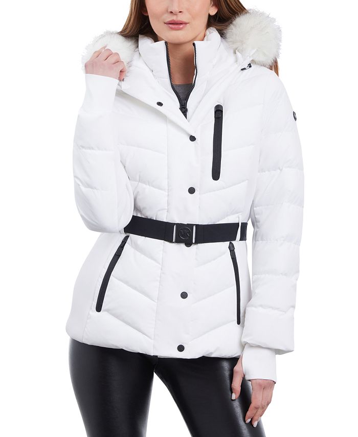  Michael Kors Faux Fur Trim Down Puffer Coat (XX-Small, Black) :  Clothing, Shoes & Jewelry