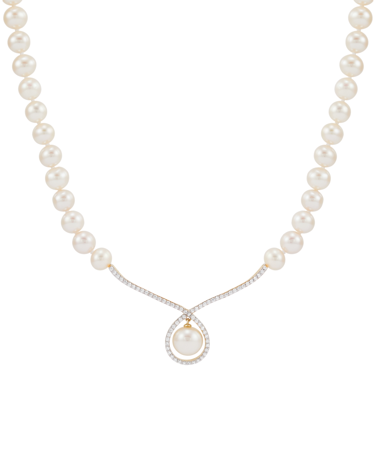 Honora Cultured Freshwater Pearl (6 & 8-1/2mm) & Diamond (1/3 Ct. T.w.) Fancy 17" Collar Necklace In 10k Go In Gold