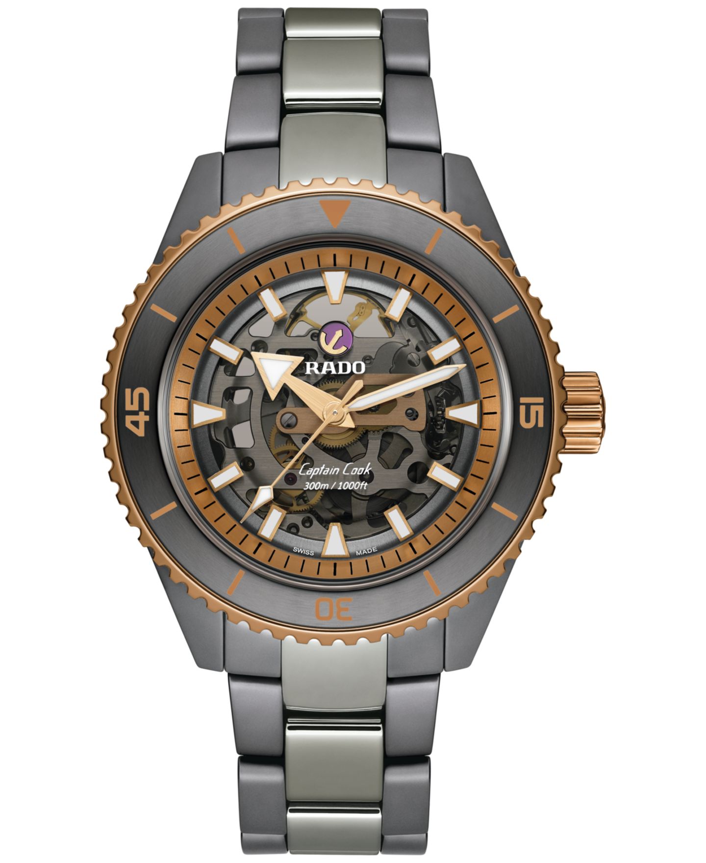 Мужские часы Rado Swiss Automatic Captain Cook Skeleton Gray High-Tech Ceramic & Titanium Bracelet Watch 43mm — фото 1