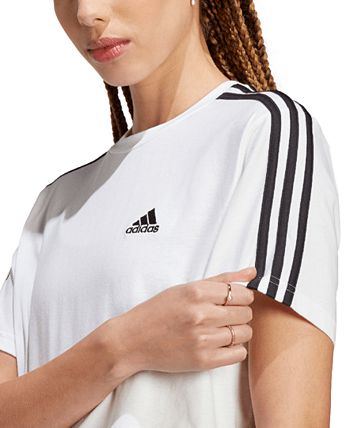 adidas Women\'s 3-Stripes Cotton Jersey Essentials Crop Macy\'s Top - Single