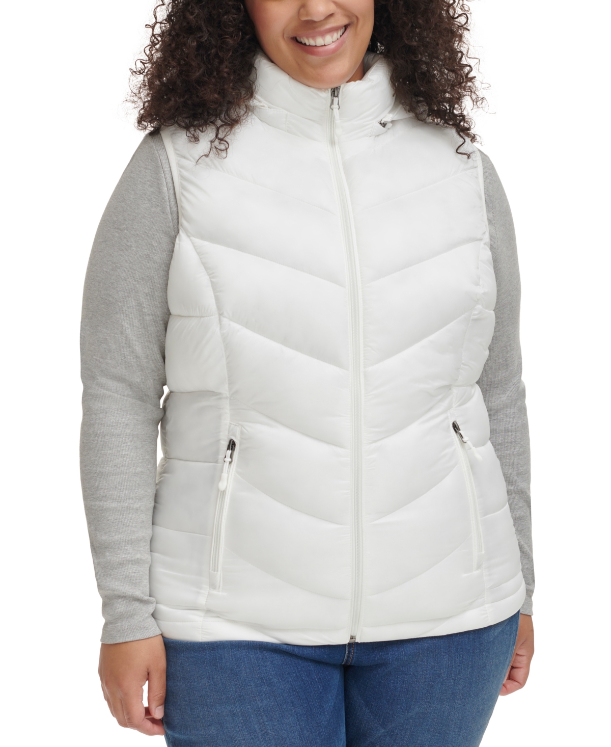 Women's Plus Size Packable Hooded Puffer Vest, Created for Macy's - Black