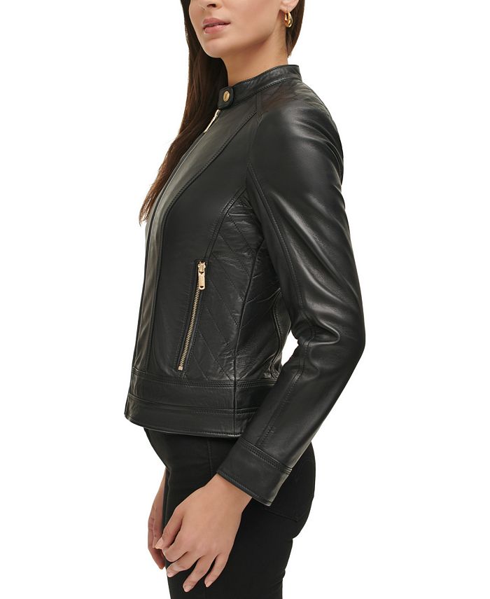 GUESS Women's Quilted-Shoulder Leather Coat, Created for Macy's - Macy's