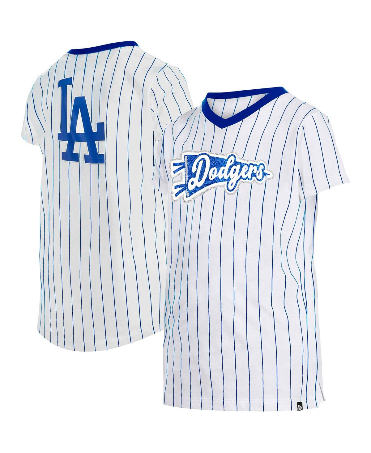 Shop New Era Big Girls  White Los Angeles Dodgers Pinstripe V-neck T-shirt