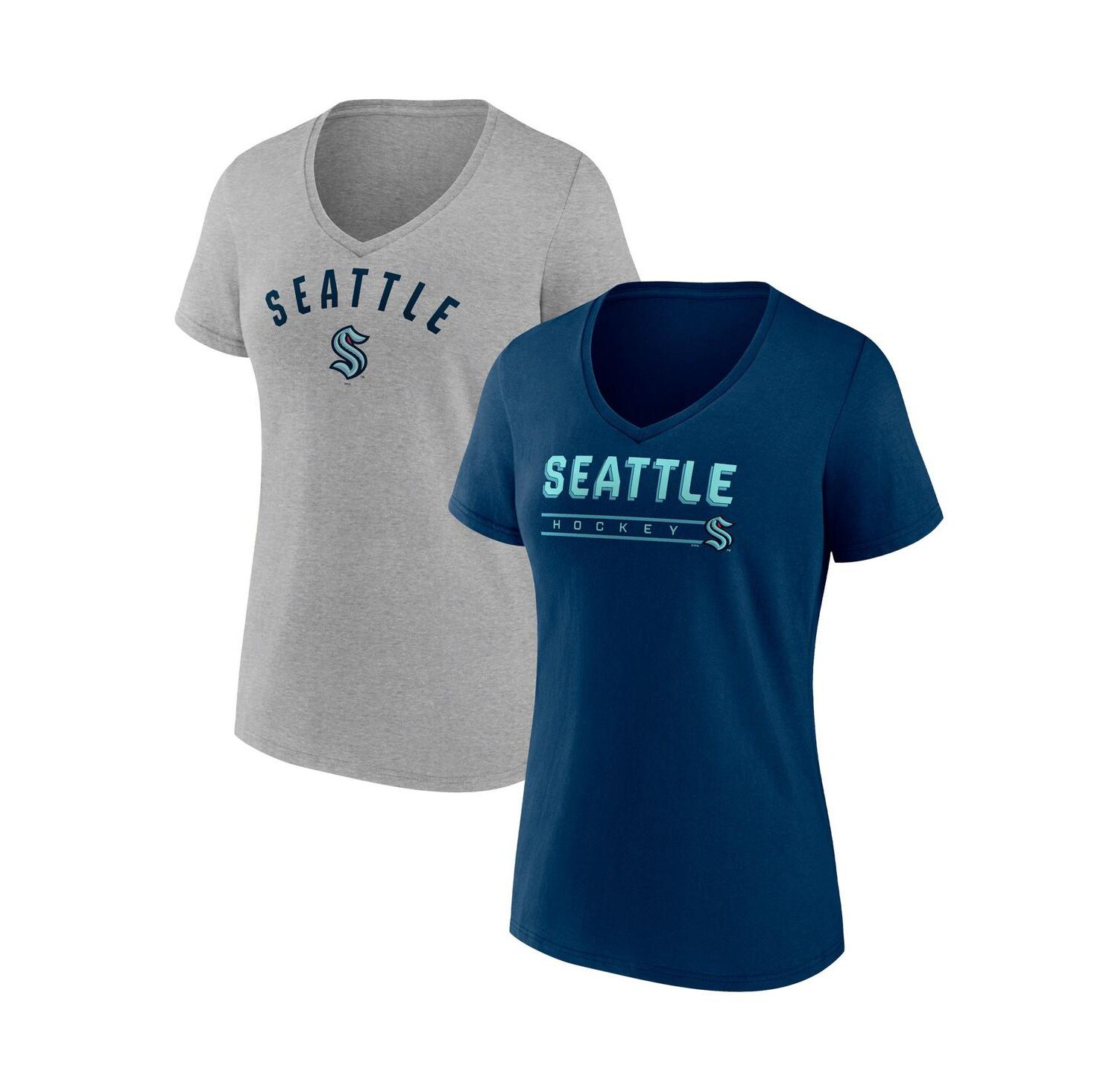 Women's Deep Sea Blue, Gray Seattle Kraken Parent 2-Pack V-Neck T-shirt Set