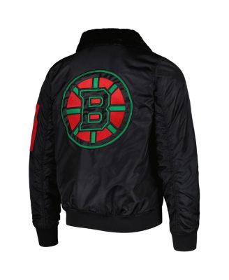 Men's x Ty Mopkins Black Boston Bruins Black History Month Varsity Full zip Jacket