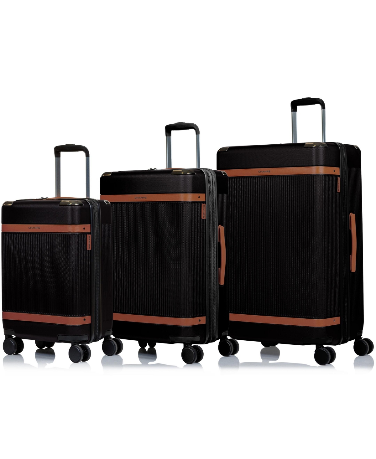 Champs 3-piece Vintage-like Air Hardside Luggage Set In Black