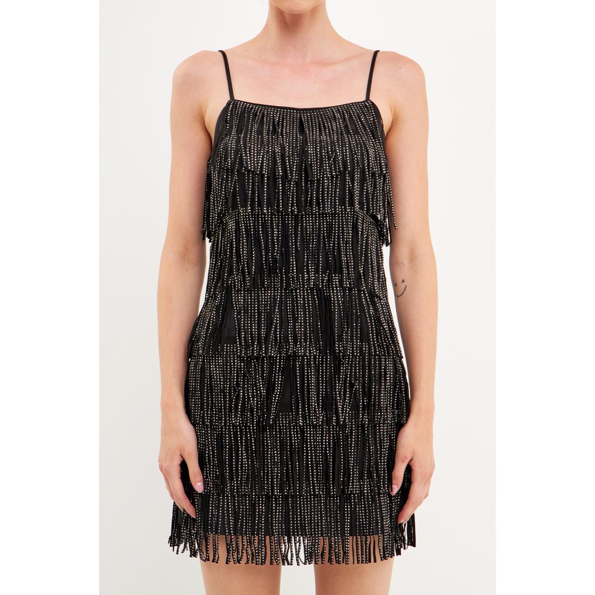 Endless Rose Beaded Fringe Minidress In Black
