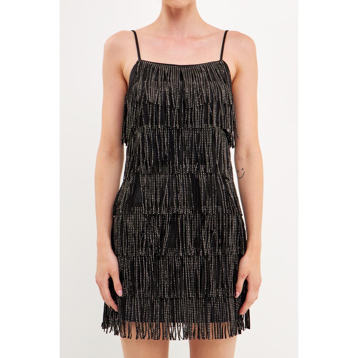 ENDLESS ROSE WOMEN'S EMBELLISHED SUEDE FRINGE MINI DRESS