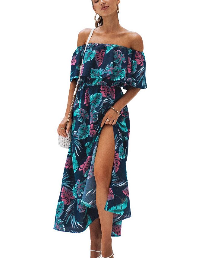 CUPSHE Women's Leaf Print OfftheShoulder Beach Dress Macy's