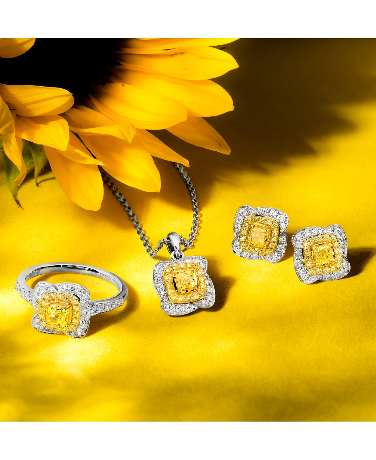 Le Vian Sunny Yellow Diamond (1/4 ct. t.w.) & Vanilla Diamond (1/6 ct. t.w.) Double Halo 18" Pendant Necklace in Platinum & 14k Gold