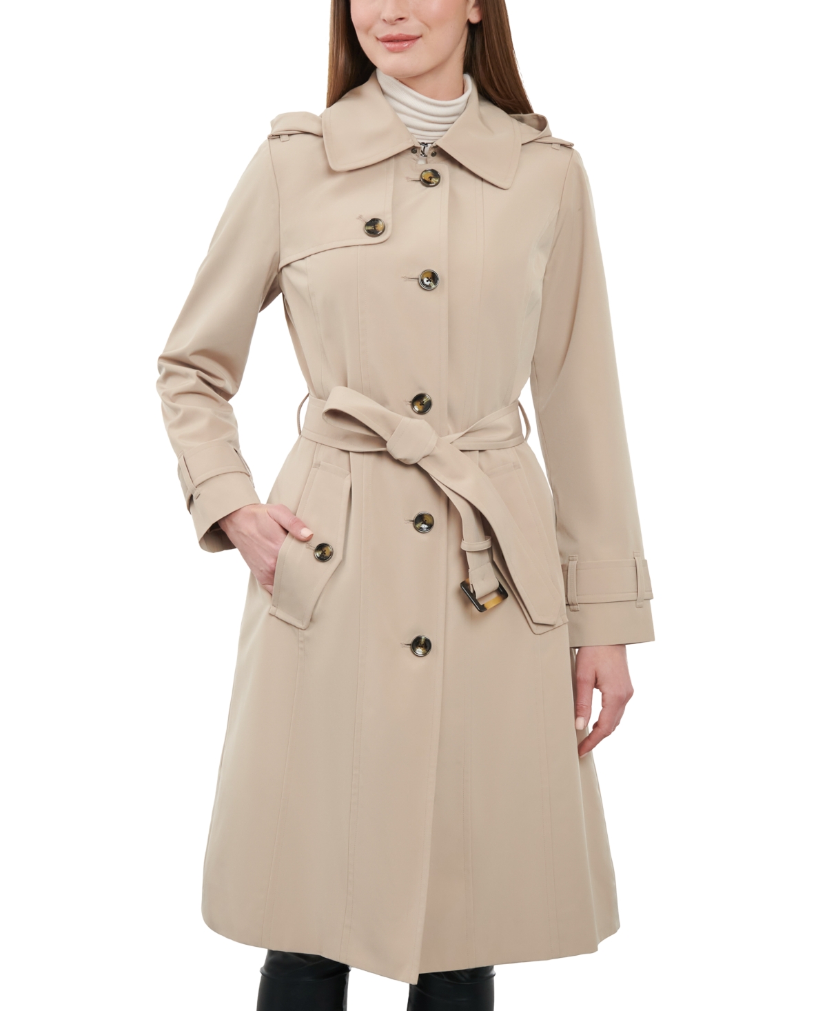 London Fog Women's Single-Breasted Hooded Trench Coat