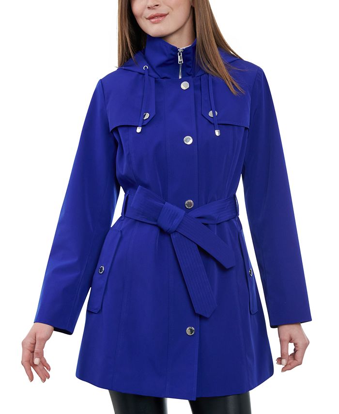 London Fog Women's Hooded Belted ZipFront Rain Coat Macy's