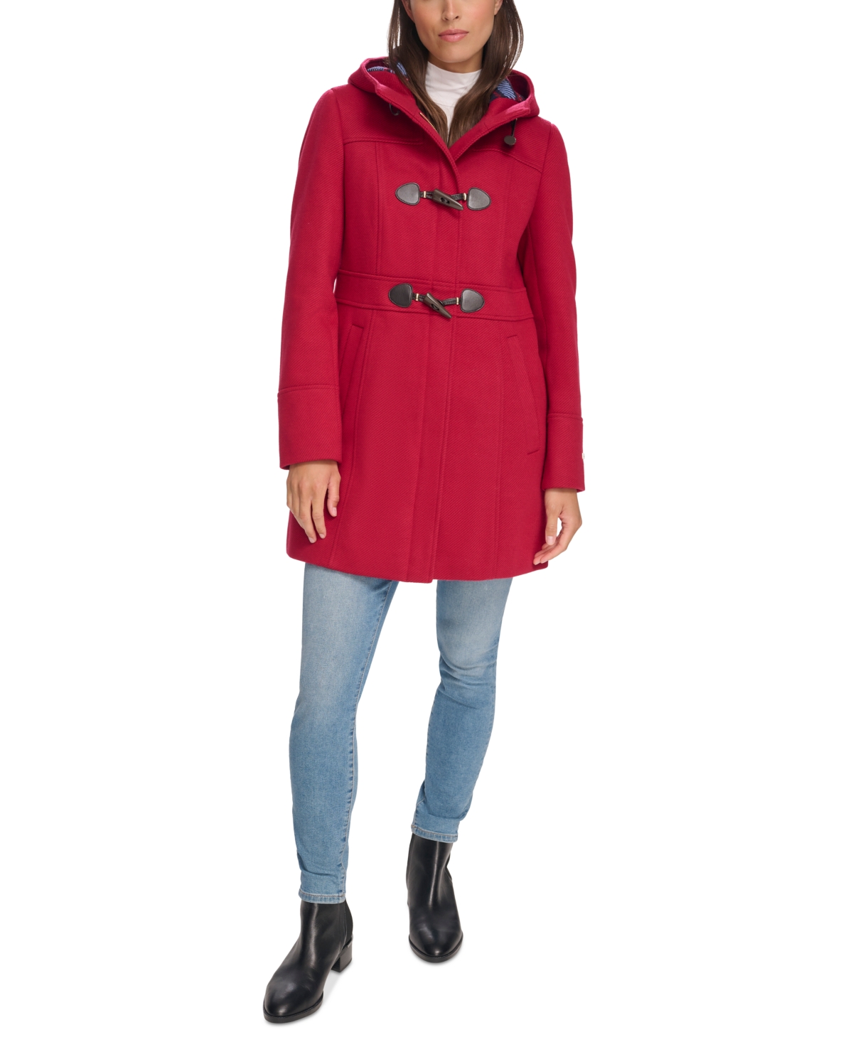 Tommy Hilfiger Women's Hooded Toggle Walker Coat, Created For Macy's In Red