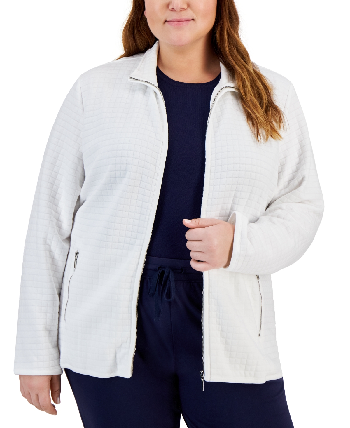 Plus Size Quilted Fleece Jacket, Created for Macy's - Winter White
