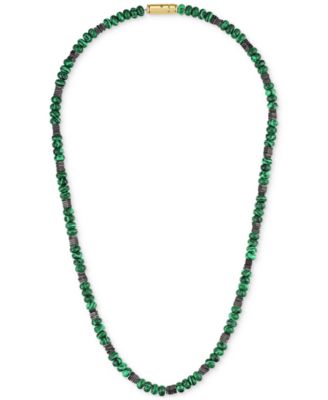 Men's Marine Star Malachite Beaded 22" Necklace in 14k Gold-Plated Sterling Silver