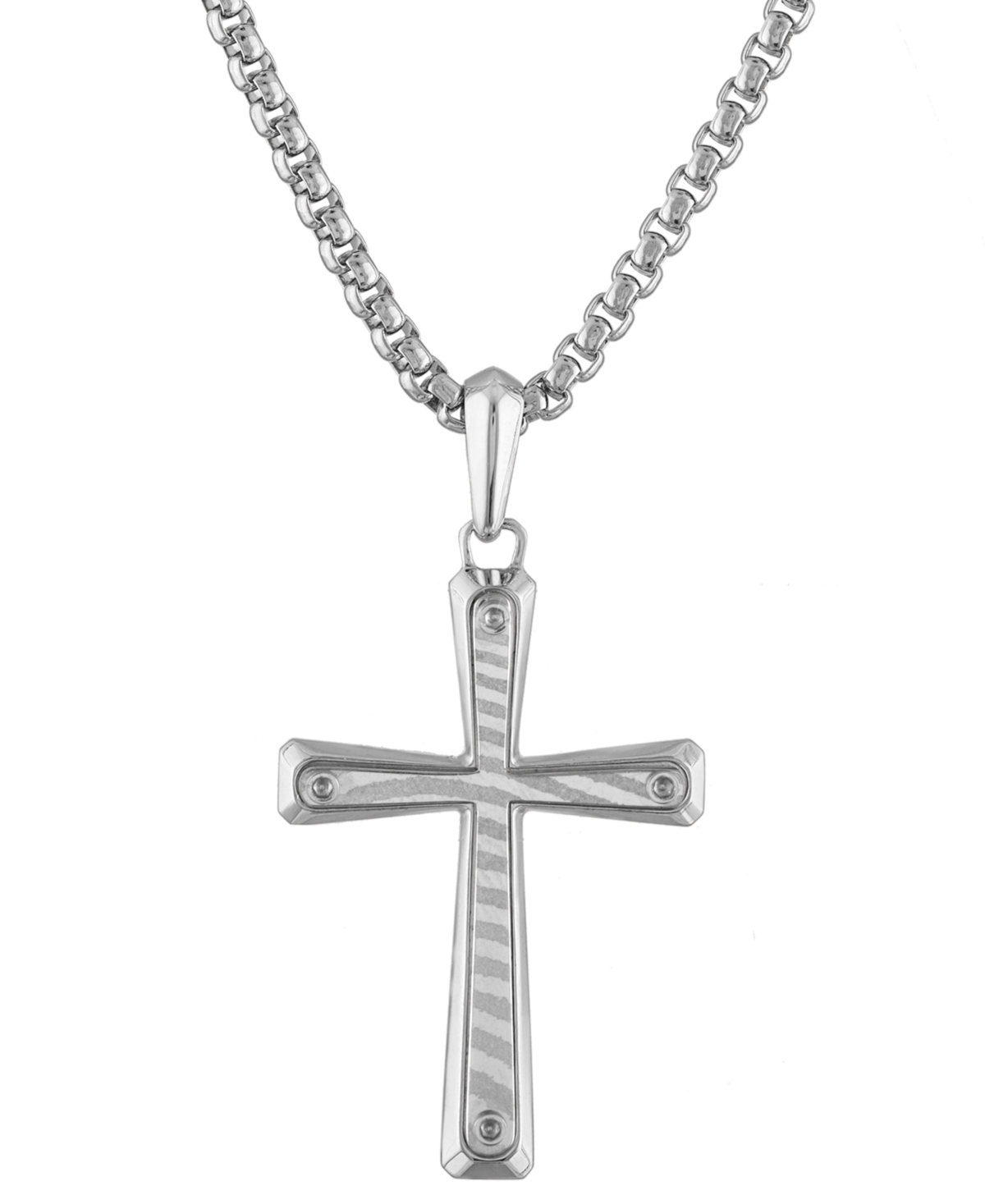 Bulova Men's Icon Damascus Steel Pendant Necklace In Sterling Silver, 24" + 2" Extender In Na
