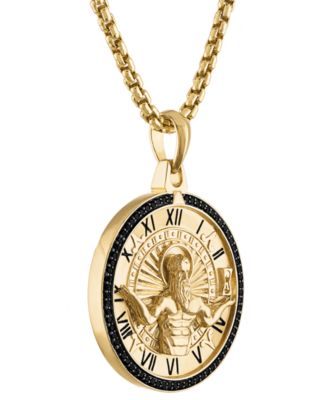 Men's Chronos God of Time Black Diamond (1/4 ct. t.w.) Pendant Necklace in 14k Gold-Plated Sterling Silver, 24 + 2 extender