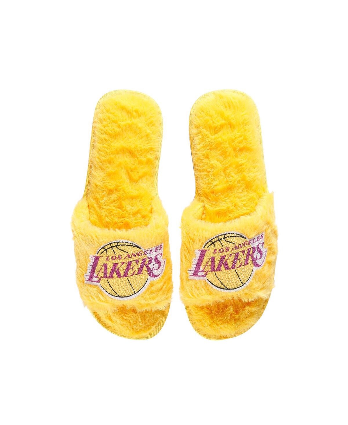 Women's Foco Gold Los Angeles Lakers Rhinestone Fuzzy Slippers - Gold