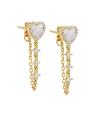 by Adina Eden - 14k Gold-Plated Sterling Silver Pav&eacute; & Mother-of-Pearl Heart Front-to-Back Earrings
