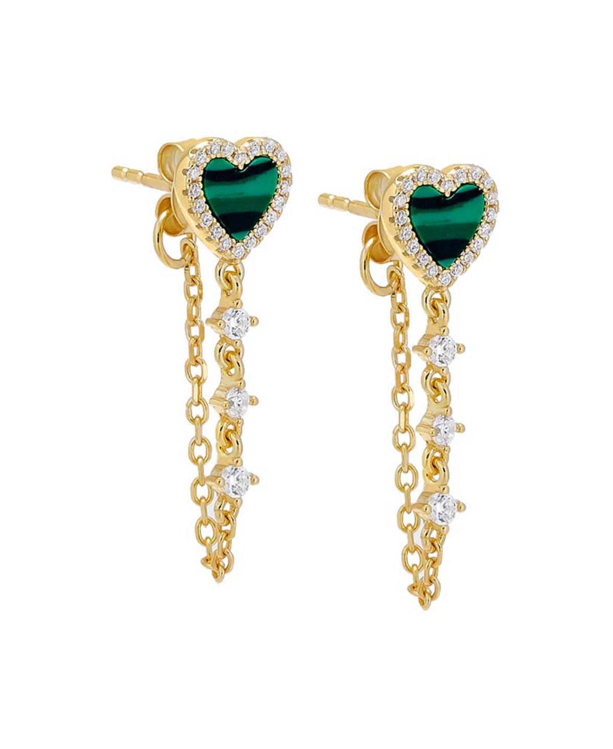 14k Gold-Plated Sterling Silver Pave & Mother-of-Pearl Heart Front-to-Back Earrings - Green