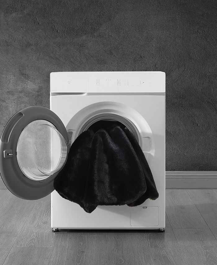 Vera Wang Lapin Black Faux Fur Reversible Throw, 60" X 50" Macy's