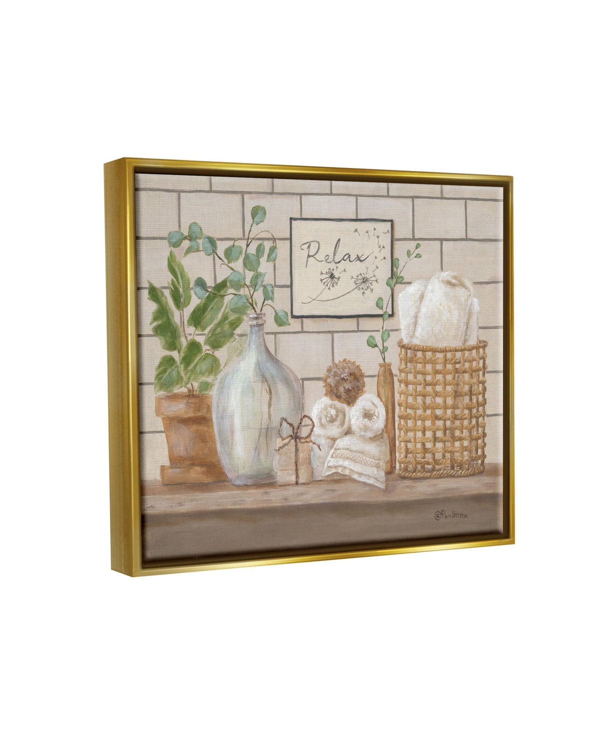 Stupell Industries Relax Uplifting Bathroom Scene Framed Floater Canvas Wall Art, 1.7
