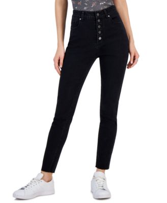 Tinseltown - Juniors' Multi-Button Cut-Hem Skinny-Leg Denim Jeans