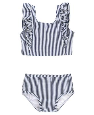 RuffleButts Toddler Girls Navy Seersucker Waterfall Swimsuit - Macy's