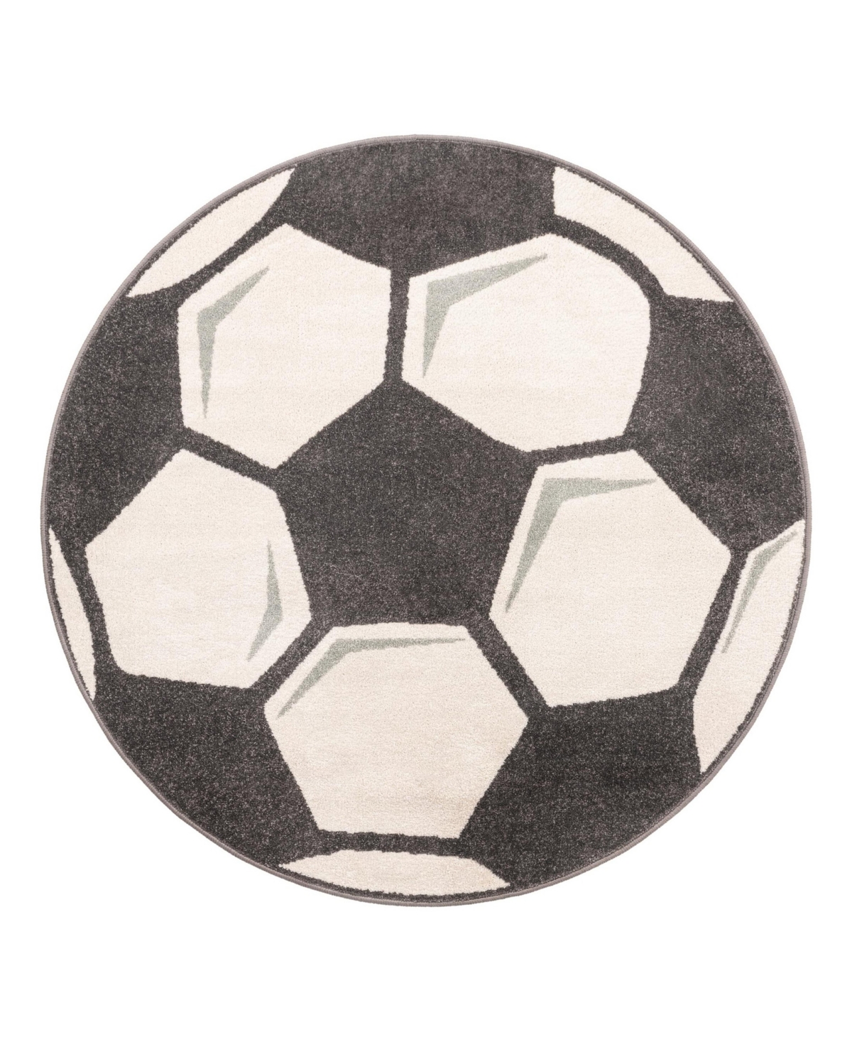 Bayshore Home Campy Kids Soccer Ball 5'3" X 5'3" Round Area Rug In Black