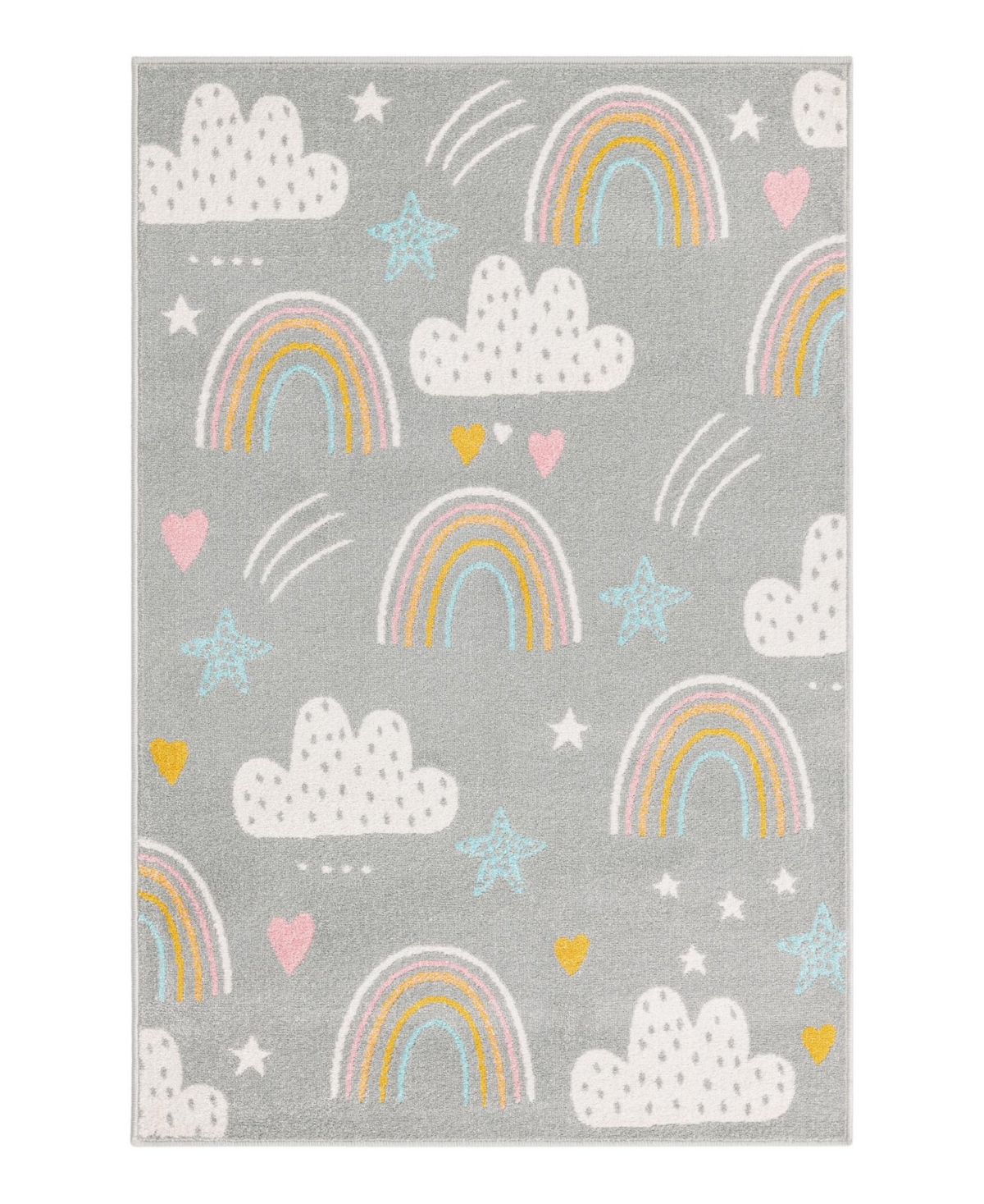 Bayshore Home Campy Kids Rainbow, Stars, And Clouds 3'11" X 5'11" Area Rug In Gray