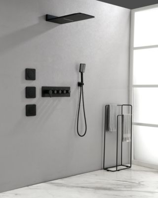 Wall Mounted Waterfall Rain Shower System With 3 Body Sprays &amp; Handheld Shower