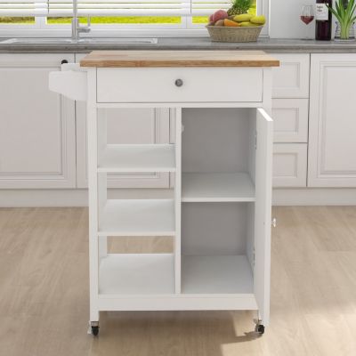 Kitchen Island Cart with Table Top and Rail