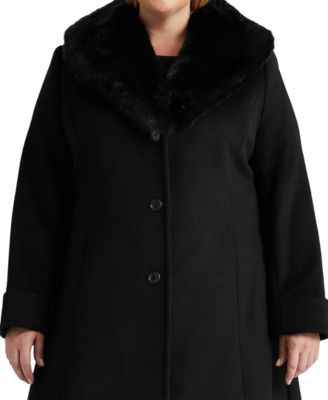 Plus Size Faux-Fur-Collar Coat