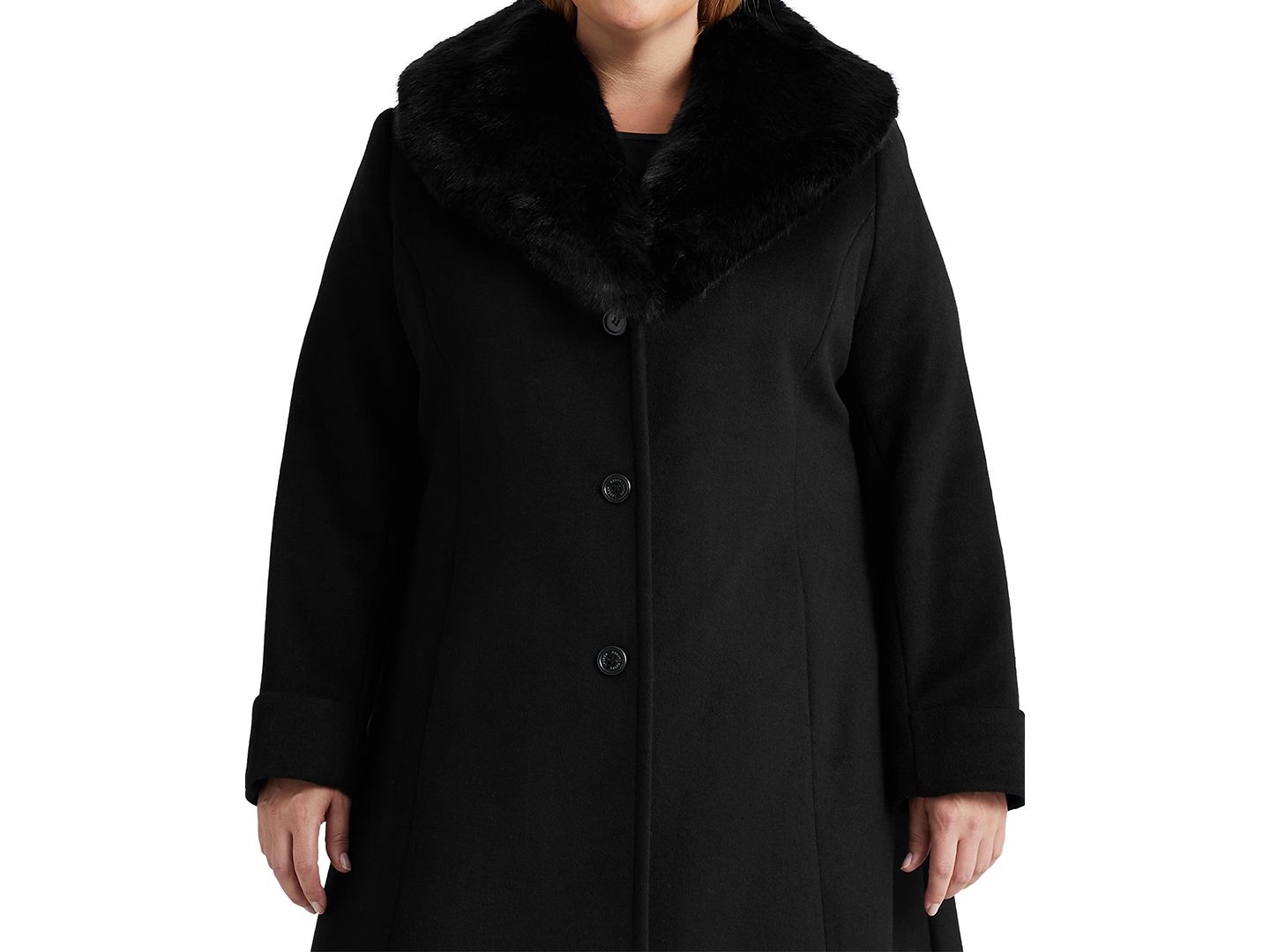 Женское пальто Lauren Ralph Lauren Plus Size Faux-Fur-Collar, цвет: Чёрный — фото 2