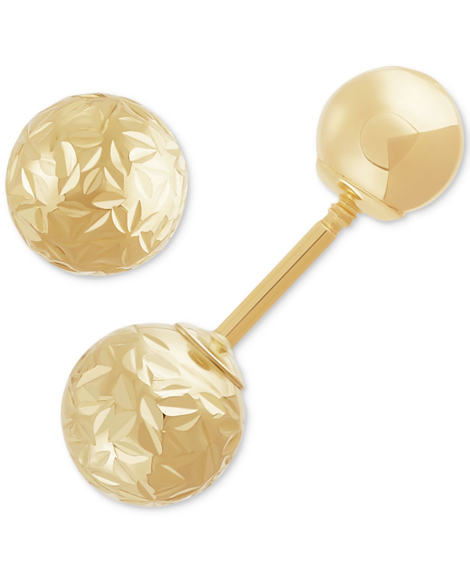 Polished & Textured Front & Back Stud Earrings in 14k Gold