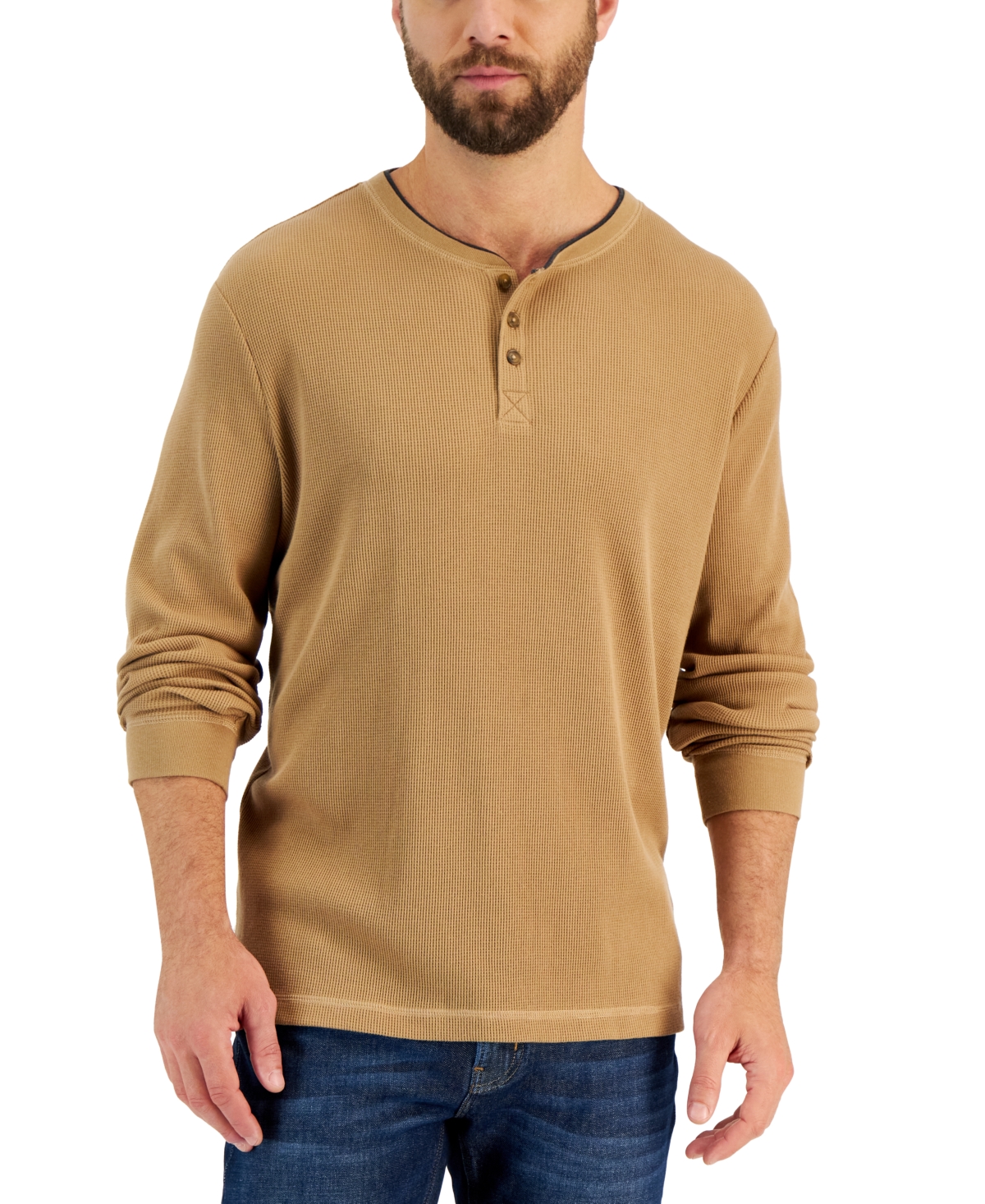 Club Room Men's Thermal Henley Shirt, Created For Macy's In Moca