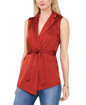 Vince Camuto - Women's Solid Notched-Collar Belted Vest