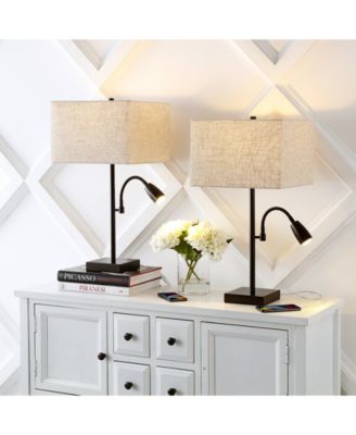 Austin 25.5" 2-Light Farmhouse Industrial Iron LED Table Lamp with USB Charging Port and Adjustable Reading Light, Set of 2