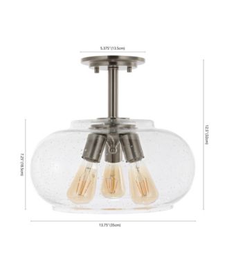 Lina 13.75" 3-Light Modern Industrial Iron, Seeded Glass LED Semi Flush Mount