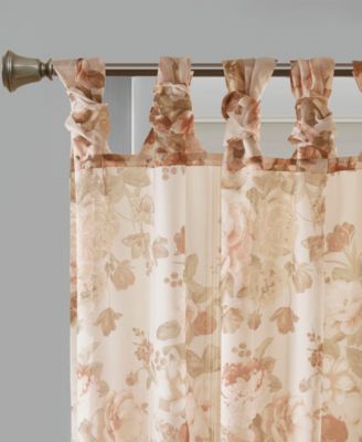 Simone Printed Floral Twist Tab Top Voile Sheer Curtain, 50x84