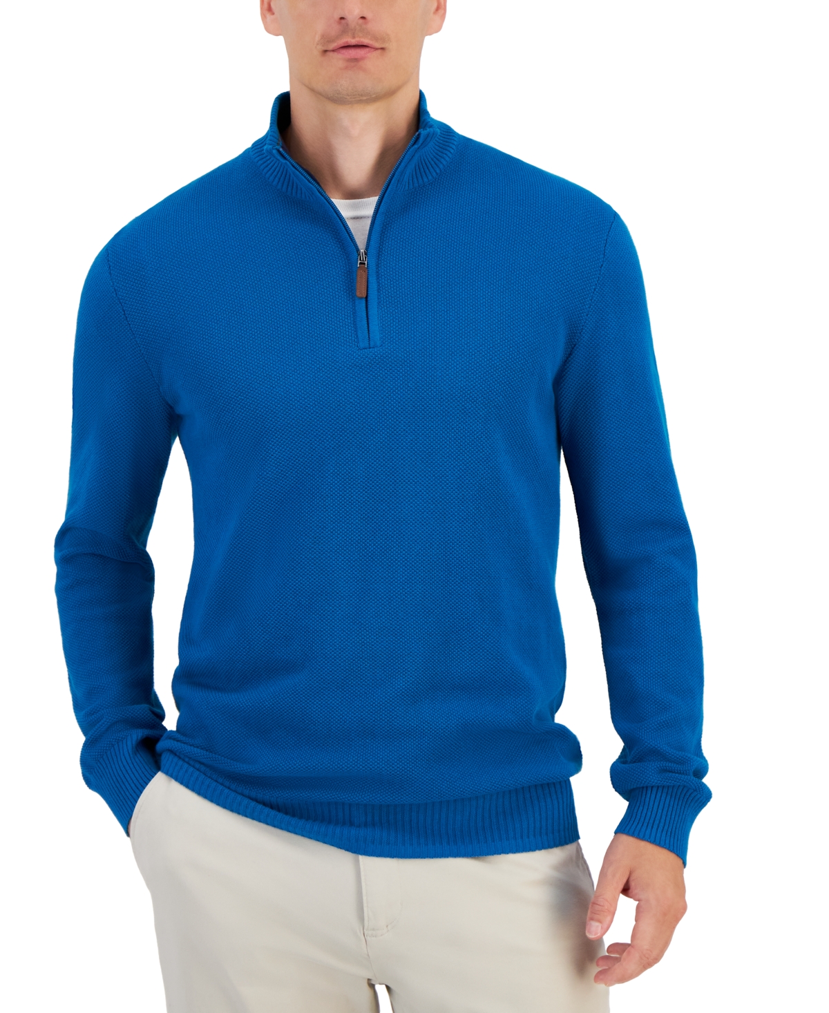 Men's Quarter-Zip Textured Cotton Sweater, Created for Macy's - Deep Rust