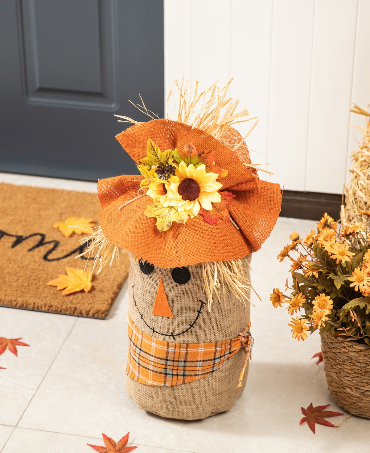 Glitzhome H Fall Linen Scarecrow Doorstop Porch Decor