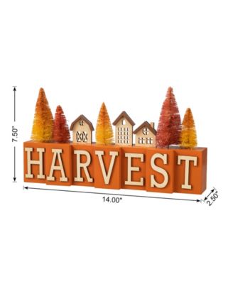 14" L Harvest Wooden House/Brush Trees Table Decor