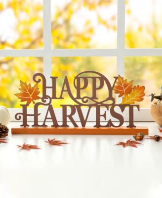 18" L Wood Metal Happy Harvest Table Decor