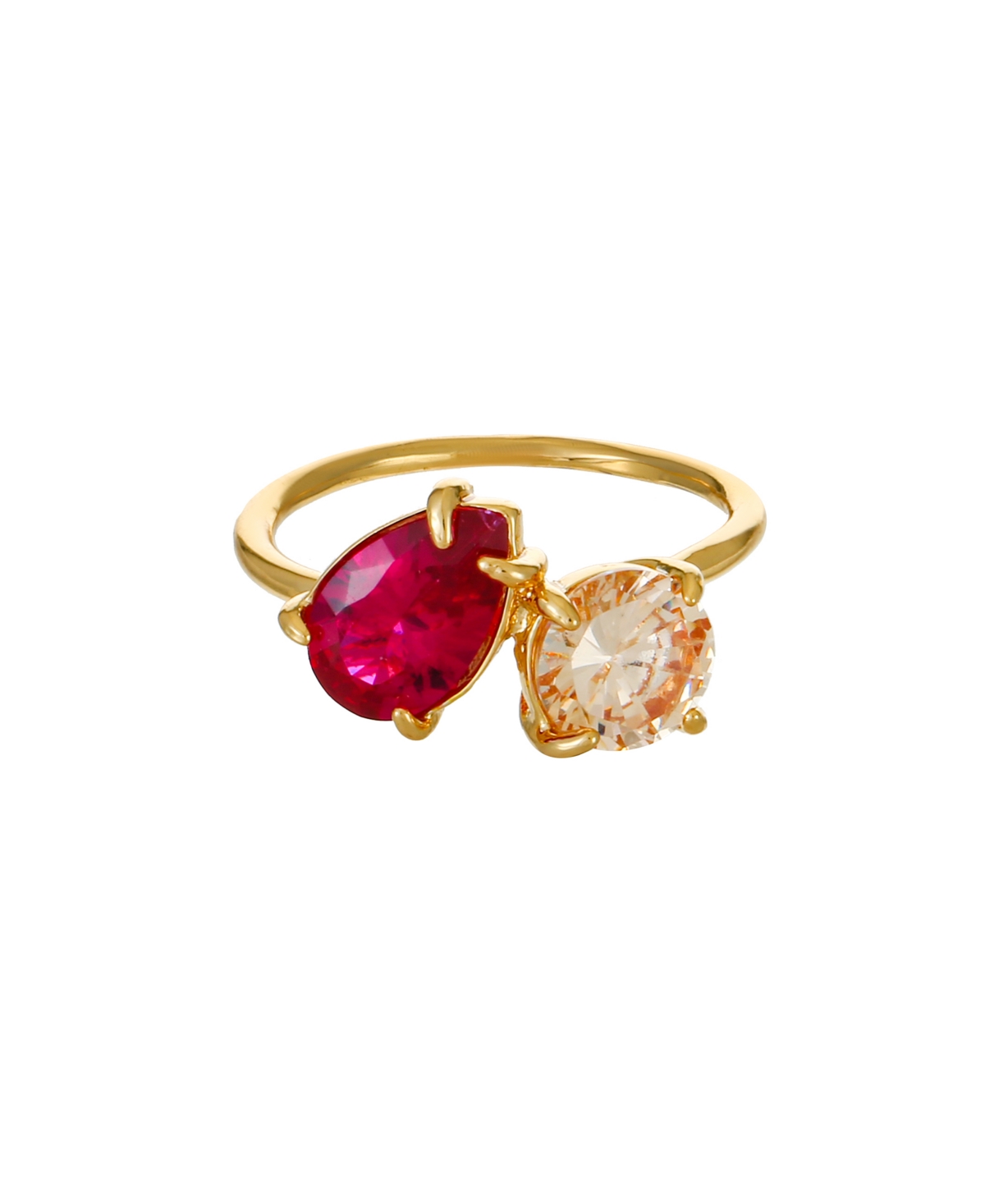 Shop Ettika 18k Gold Plated Brass Colored Topaz Cubic Zirconia Ring In Ruby