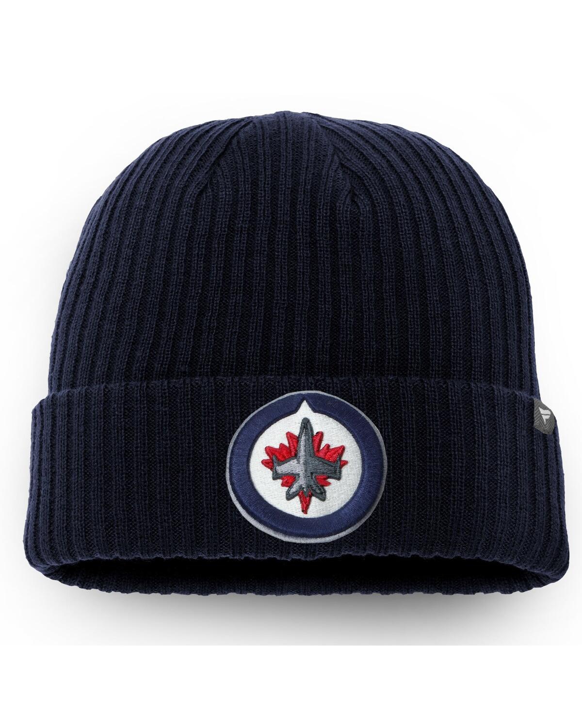 Fanatics Men's  Navy Winnipeg Jets Core Primary Logo Cuffed Knit Hat