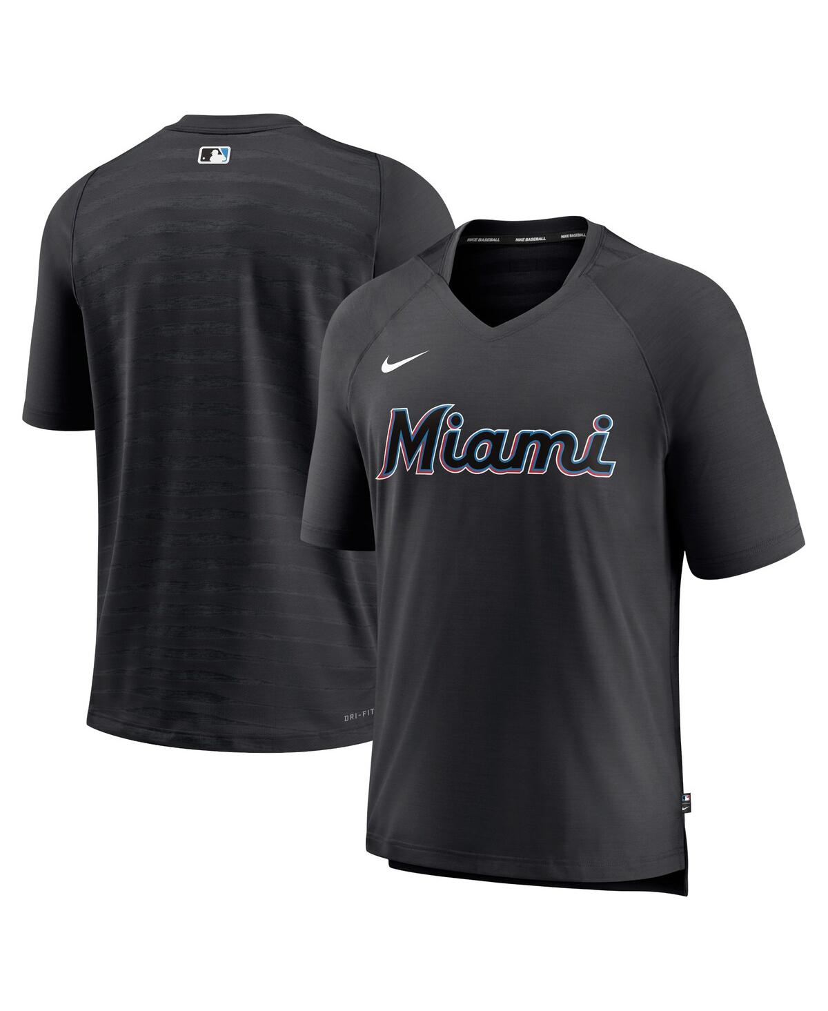 Men's NikeMiami Marlins Authentic Collection Pregame Raglan Performance V-Neck T-shirt - Black